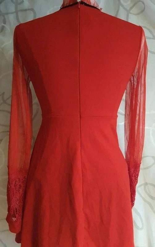 Vestido rojo de tul con mangas largas para mujer talla 36 - S – photo 7